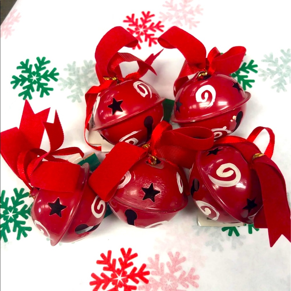 Red Jungle bell ornaments (set of 5)